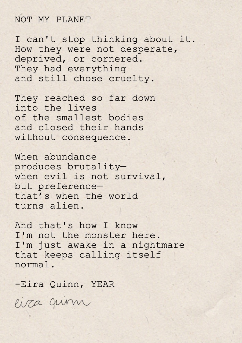 Mockup of "Not My Planet" hand-typed on A6 handmade paper